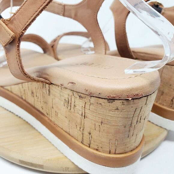 Crevo Sandals Womens 11 Vana Wedge Heel Platform Brown Leather Ankle Strap Shoes - Picture 8 of 15